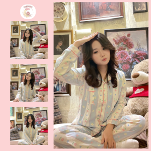 Bộ Đồ Ngủ Nữ Dài Tay Hoạ Tiết Hoa Tulip Ngọt Ngào
