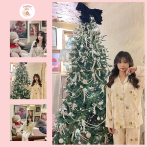 Bộ Đồ Ngủ Nữ Dài Tay Hoạ Tiết Cún Kem Dễ Thương