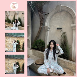 Bộ Đồ Ngủ Nữ Dài Tay Hoạ Tiết Kitty Nơ Hồng Dễ Thương