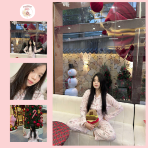 Bộ Đồ Ngủ Nữ Dài Tay Hoạ Tiết Gấu Hồng Dâu Đậm Cute