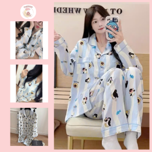 Bộ Đồ Ngủ Nữ Dài Tay Hoạ Tiết Chim Cánh Cụt Cute