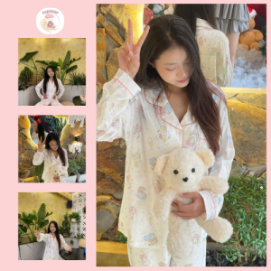 Bộ Đồ Ngủ Nữ Dài Tay Hoạ Tiết Mèo Xinh