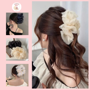 Phụ Kiện Tóc Nơ Bản To Đính Đá 2 Mặt Bằng Vải Voan Siêu Xinh